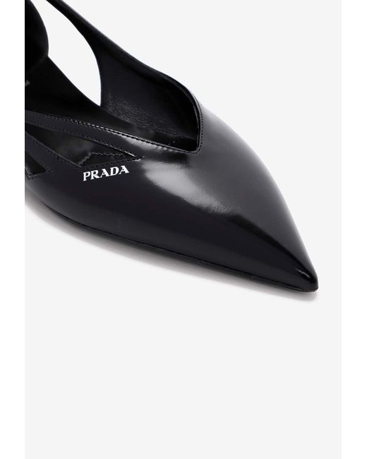 Prada White Pointed-Toe Leather Ballet Flats