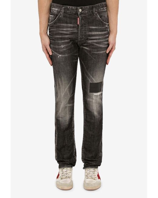 DSquared² Black Washed-Out Slim Jeans for men