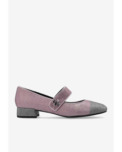 Tory Burch White Cap-Toe May Jane Pavé Ballet Flats