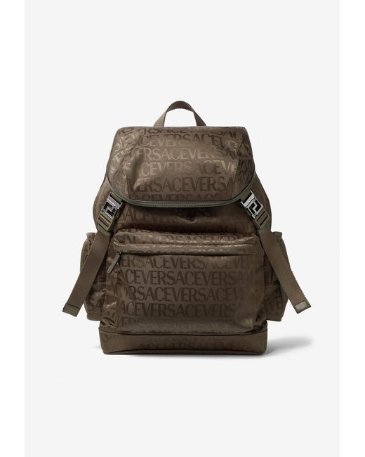 Versace Allover Logo Jacquard Backpack in Brown for Men Lyst