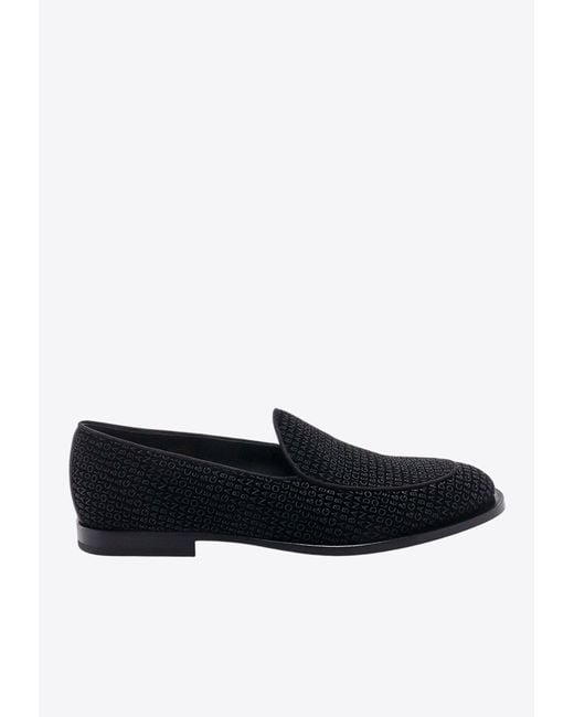 Dolce & Gabbana Black Logo Jacquard Velvet Loafers for men