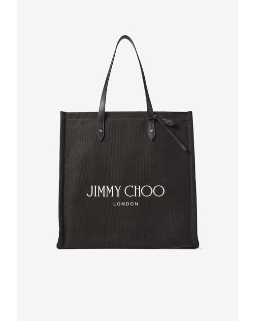 Jimmy Choo Logo Tote Bag In Canvas in Black | Lyst