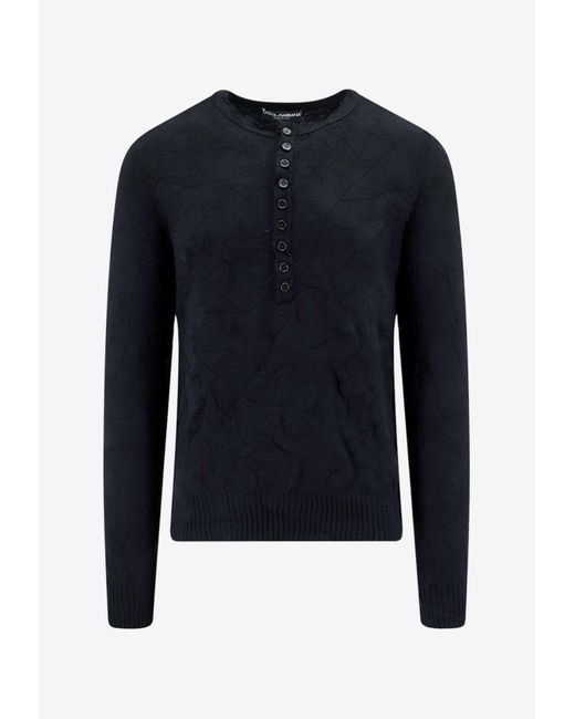Dolce & Gabbana Blue Logo Patch Wool-Blend Sweater for men