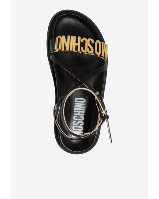Moschino White Logo Leather Sandals