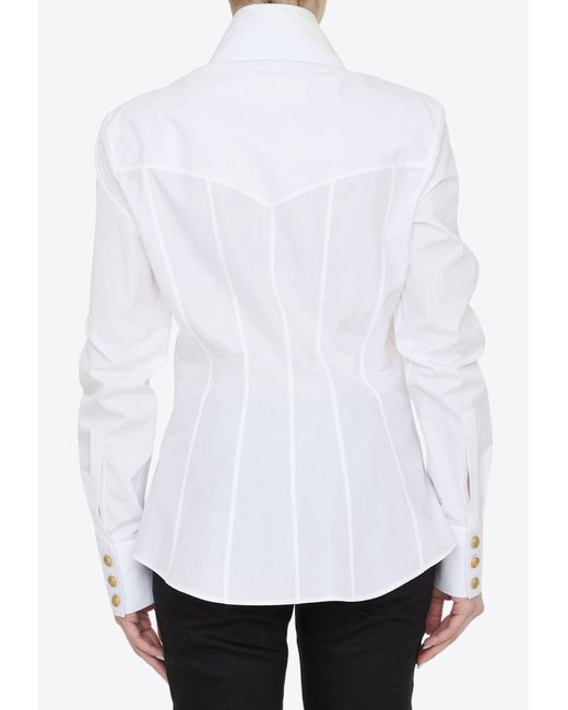 Balmain White Western-Style Long-Sleeved Shirt
