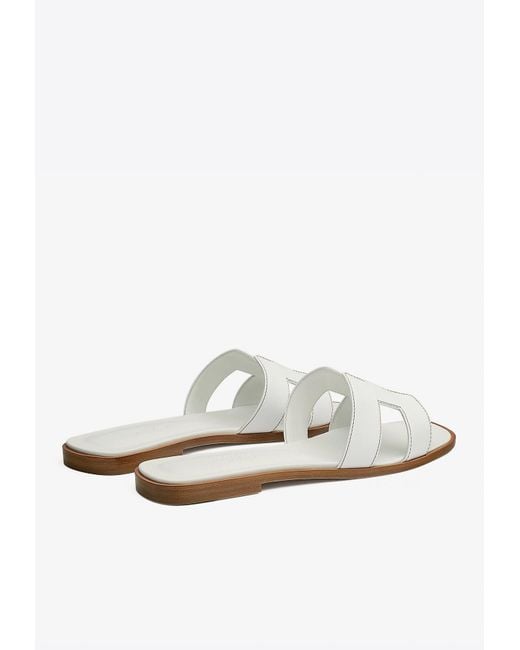 Hermès White Oran H Cut-Out Sandals