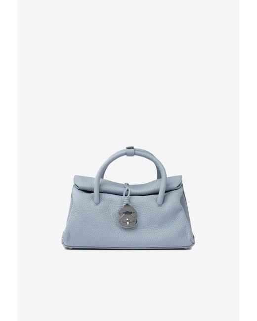 Zanellato Blue Small Dotta Hammered Leather Top Handle Bag