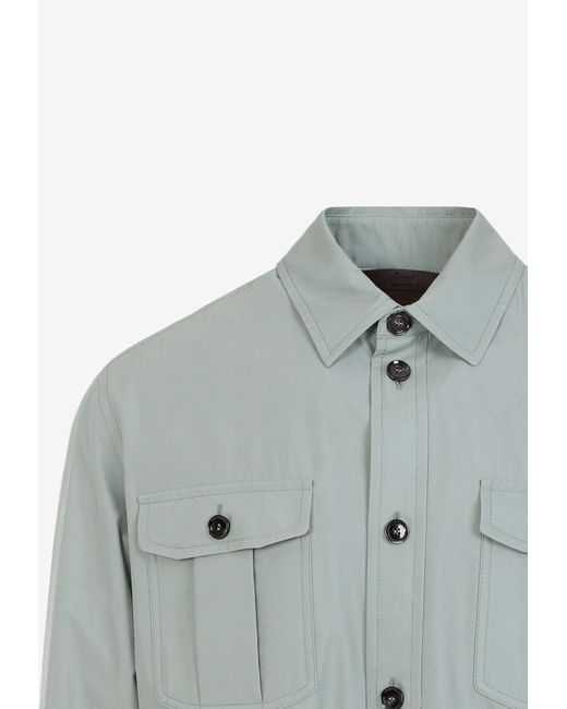 Brioni Blue Long-Sleeved Silk Shirt for men