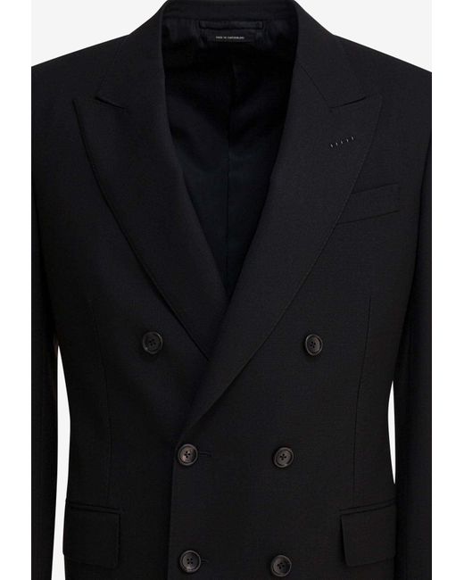 Tom Ford Black Broken Double-Breasted Blazer for men