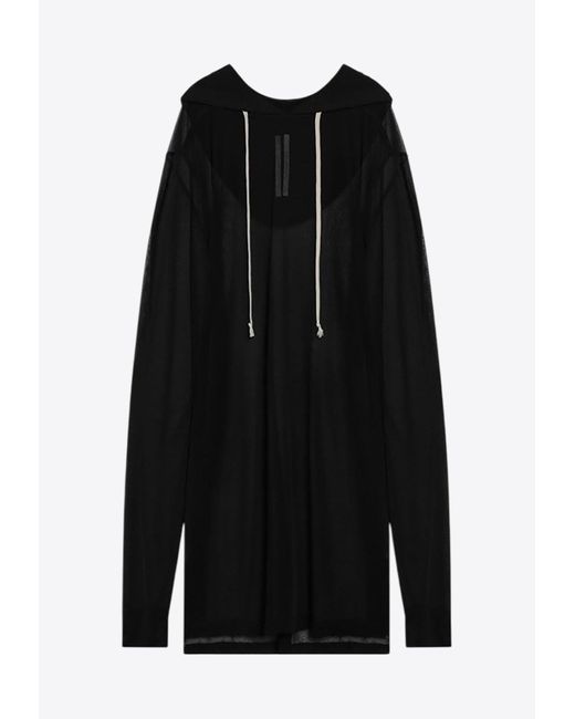 Rick Owens Black Semi-Transparent Hooded Sweatshirt for men