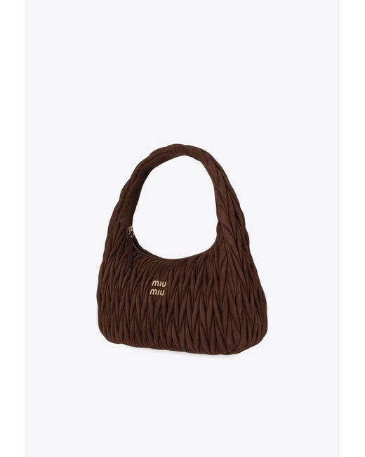 Miu Miu Brown Wander Matelassé Suede Shoulder Bag