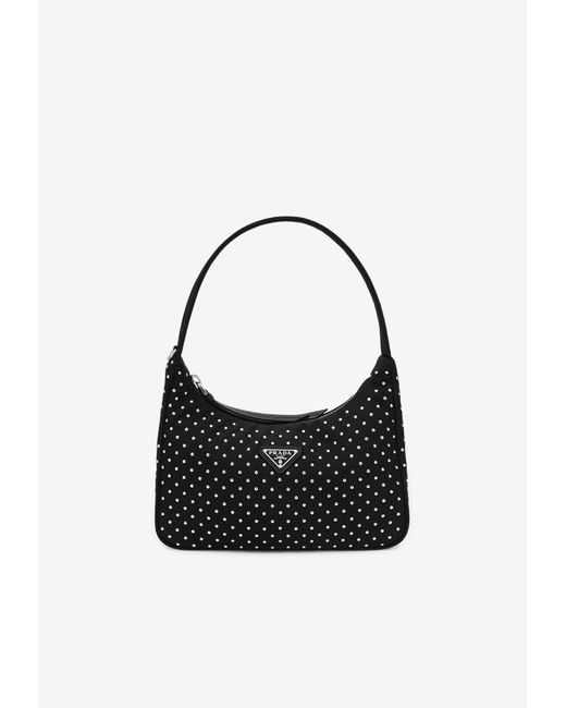 Prada Black Mini Re-Edition Studded Shoulder Bag