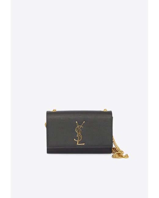 Saint Laurent Small Kate Grained Leather Crossbody Bag in White Lyst