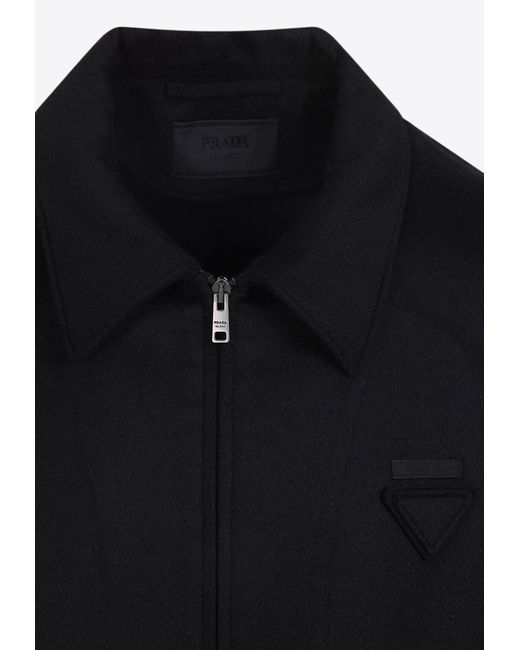 Prada Blue Logo-Applique Zip-Up Overshirt for men