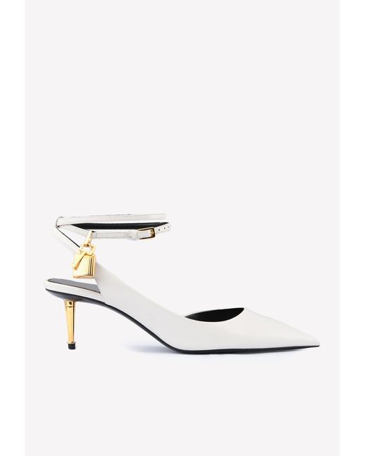 Tom Ford White 55mm Padlock Leather Pumps