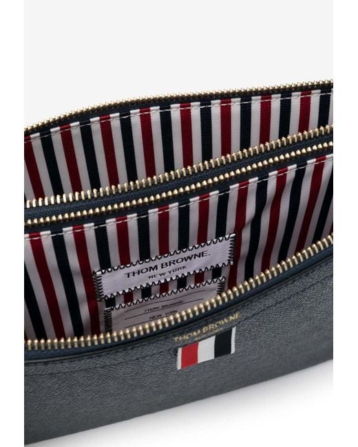 Thom Browne Black Logo Print Pebbled Leather Crossbody Bag