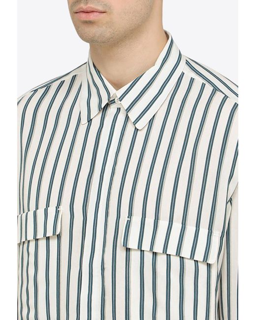 PT Torino White Ottanium Silk Blend Striped Shirt for men
