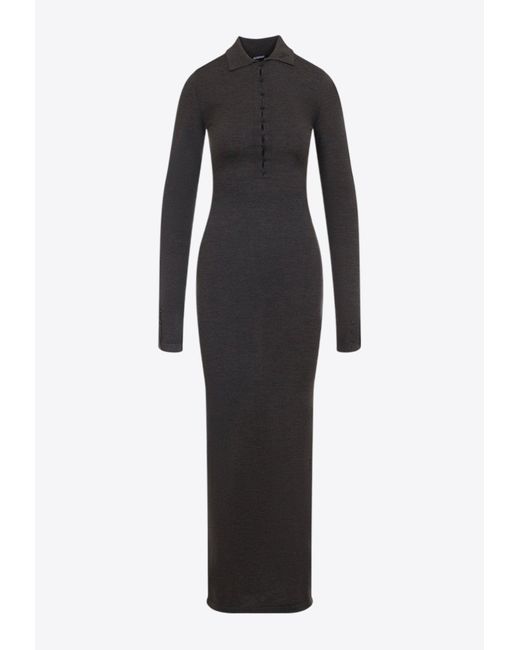 Jacquemus Black Polo-Neck Button-Front Maxi Dress