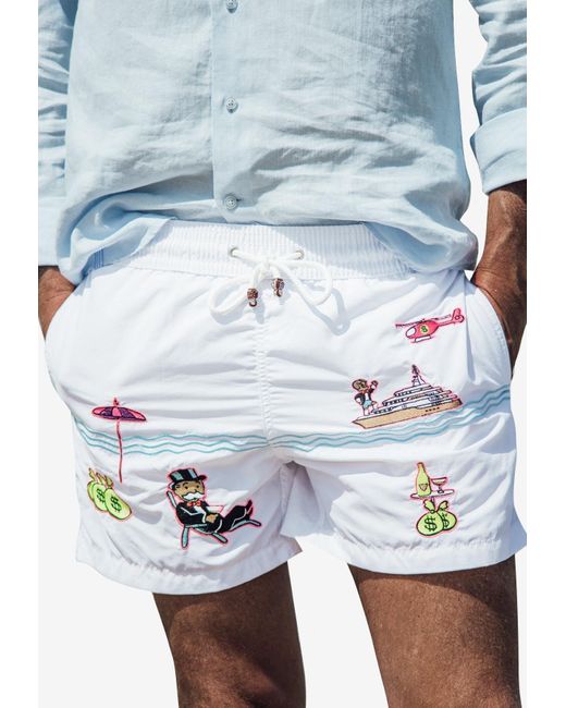 Les Canebiers Blue Pampelonne Embroidered Swim Shorts for men