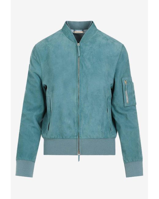 Giorgio Armani Blue Zip-Up Leather Jacket
