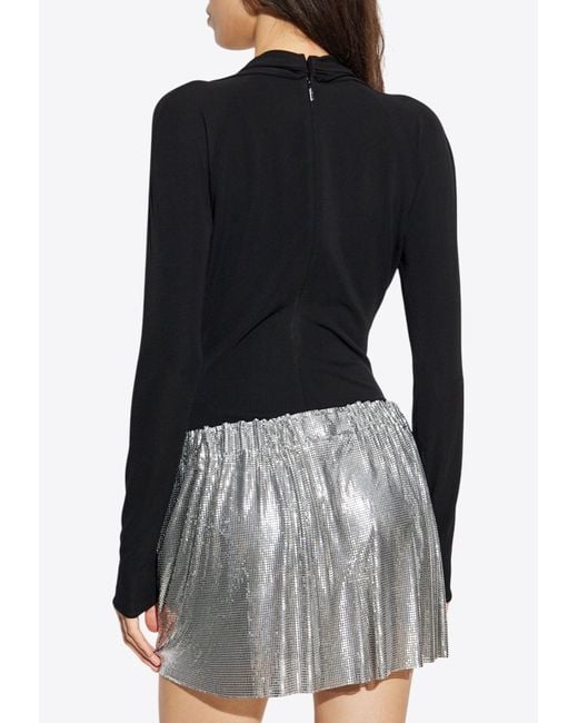 Versace Black Safety Pin Draped Fitted Bodysuit