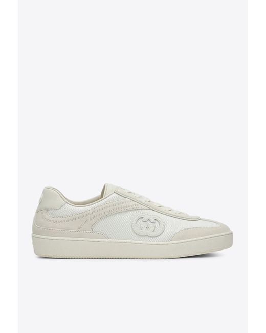 Gucci White G75 Suede And Leather Sneakers