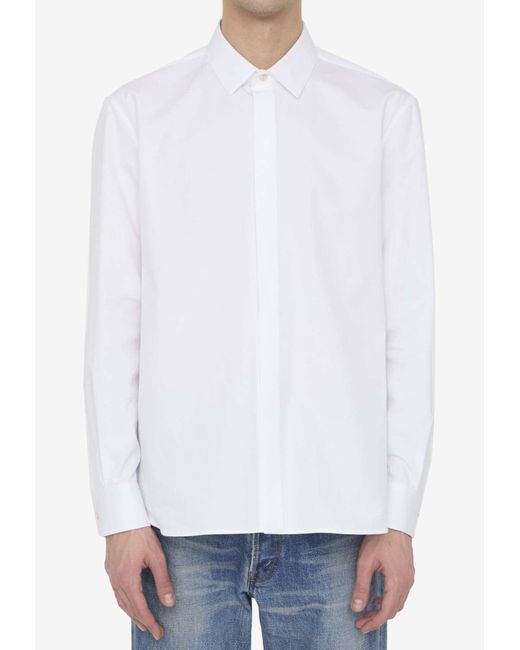 Saint Laurent White Long-Sleeved Poplin Shirt for men