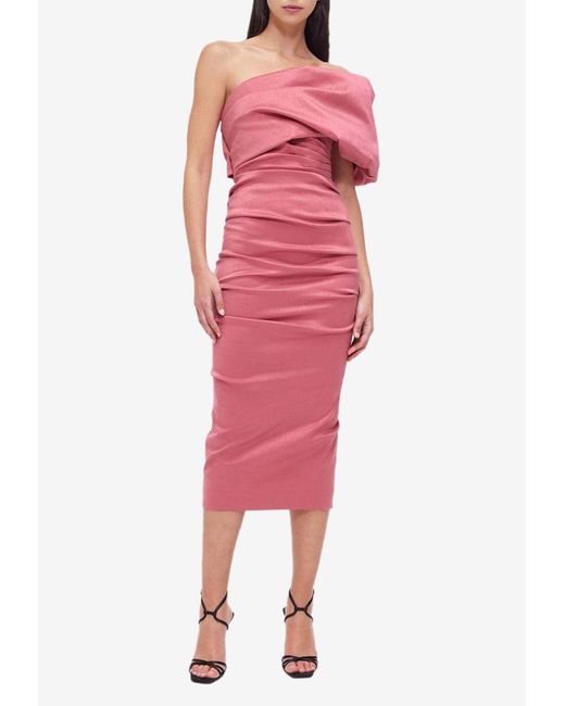 Rachel Gilbert Pink Kat One-Shoulder Midi Dress