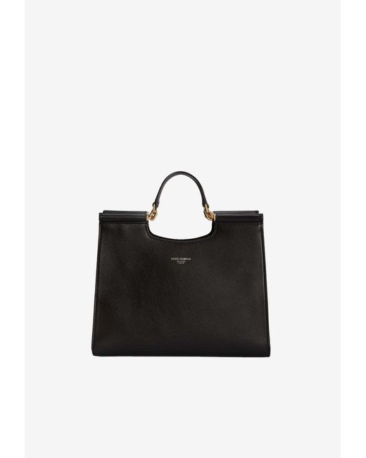 Dolce & Gabbana Black Small Sicily Calf Leather Tote Bag