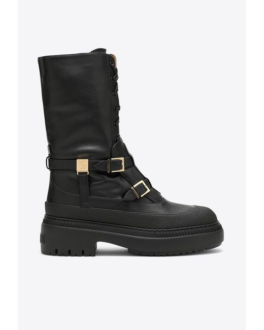 Fendi Delfina Biker Boots In Calf Leather in Black | Lyst