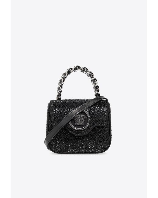 Versace Black Mini La Medusa Crystal-Embellished Shoulder Bag