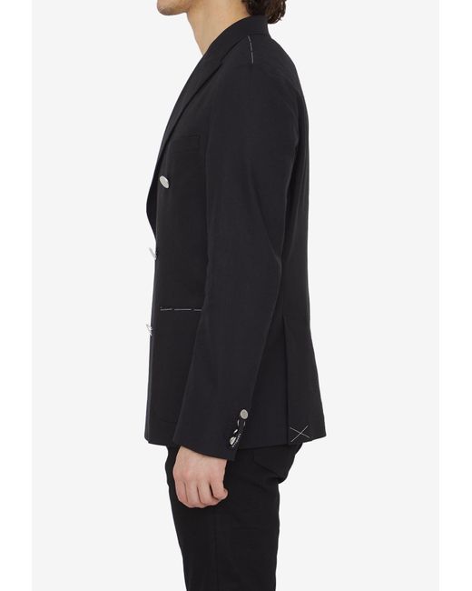 Tonello Blue Double-Breasted Stretch Blazer for men