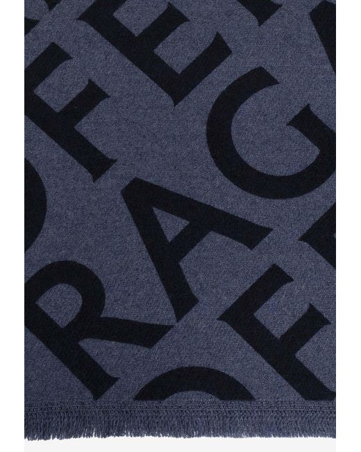 Ferragamo Blue Wool Scarf With Monogram for men