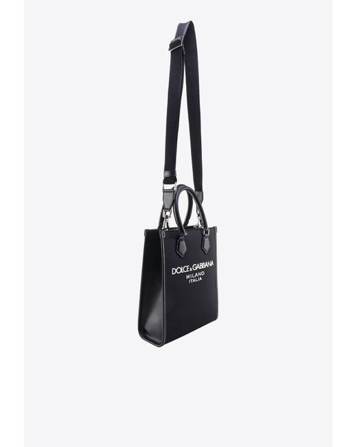 Dolce & Gabbana Black Small Rubberized Logo Messenger Bag for men