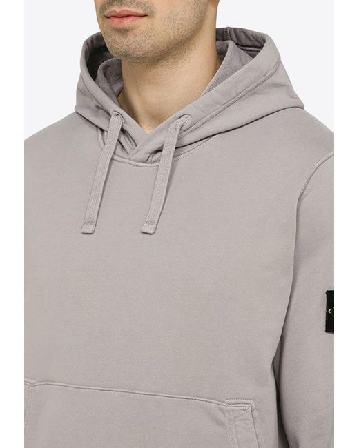 Stone Island Gray Logo-Patch Hooded Sweatshirt for men