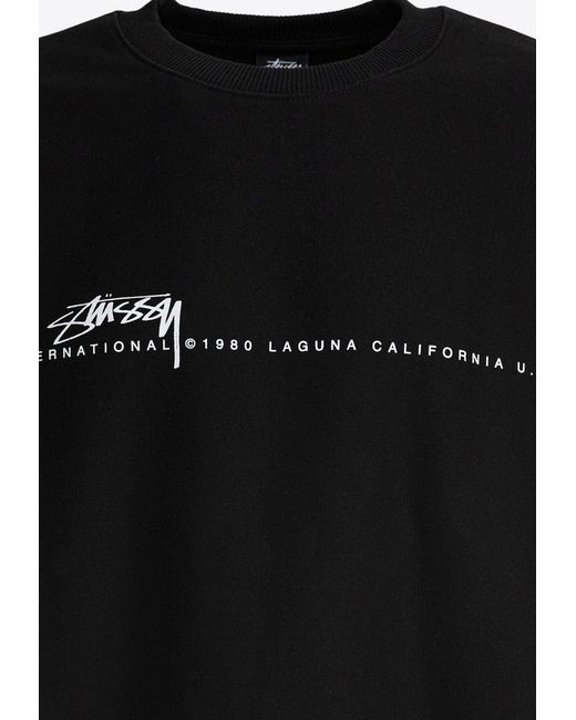 Stussy Black Logo Print Crewneck Sweatshirt for men