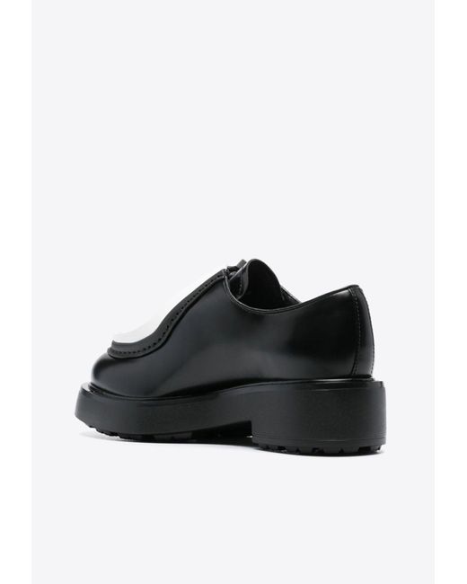 Prada Black Contrasting-Trim Derby Shoes