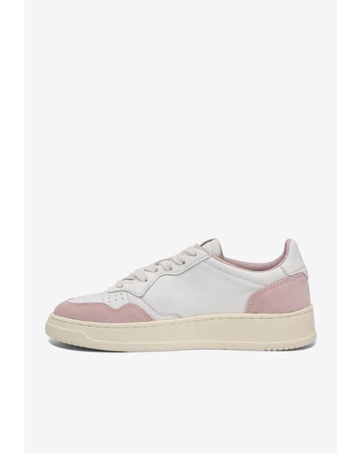 Autry White Medalist Leather And Suede Sneakers