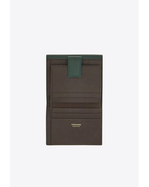 Ferragamo Green Gancini Grained Leather Compact Wallet