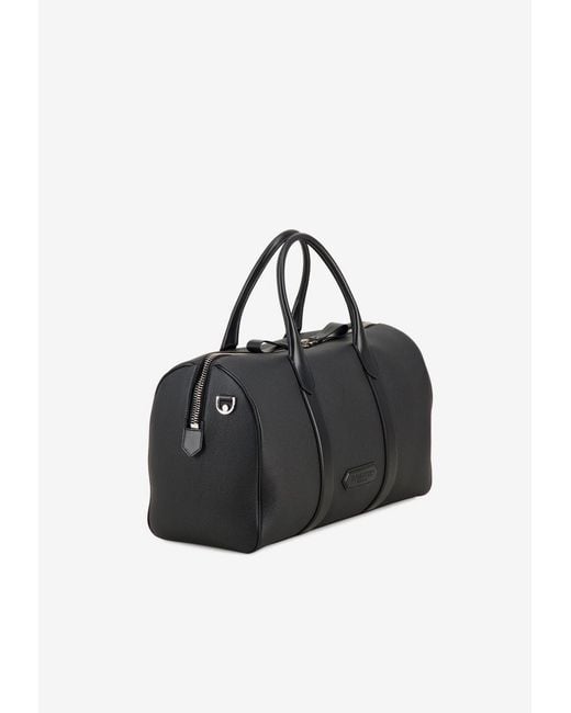 Tom Ford Black Logo Patch Grained Leather Duffle Bag for men