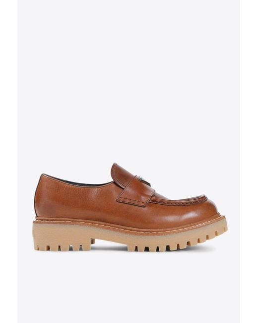 Prada St. Moritz Calf Leather Loafers in Brown for Men | Lyst display picture 1