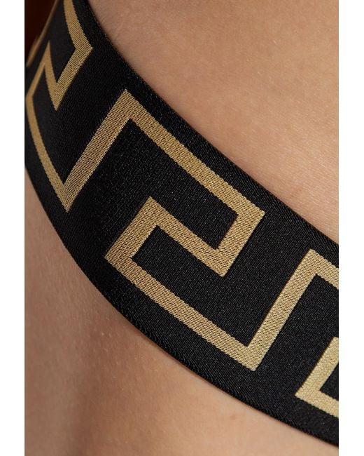 Versace Black Greca Border Thong