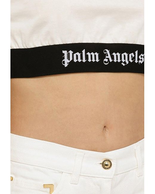 Palm Angels White Logo Band Cropped T-Shirt