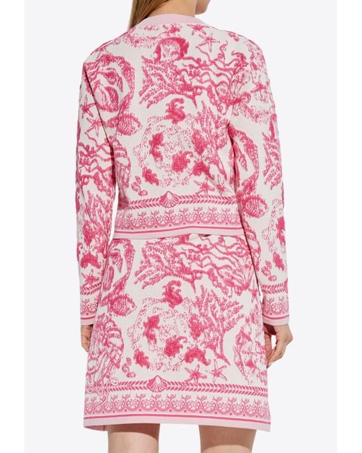 Versace Pink Underwater Barocco Knit Cardigan
