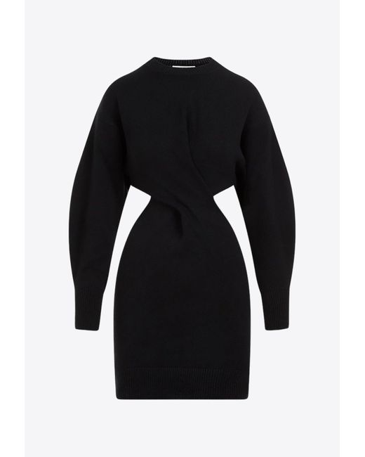 Alexander McQueen Black Mini Wool Twisted Dress