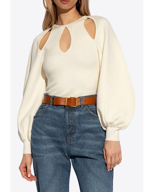 Chloé Natural Puff-Sleeved Cut-Out Sweater
