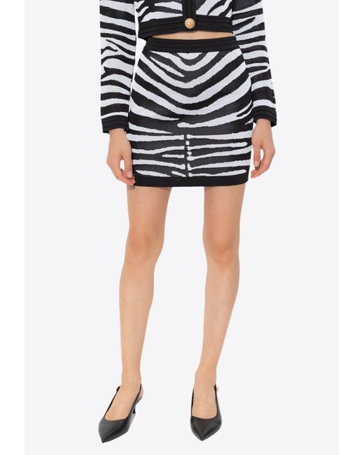 Balmain Black Zebra Print Mini Knit Skirt