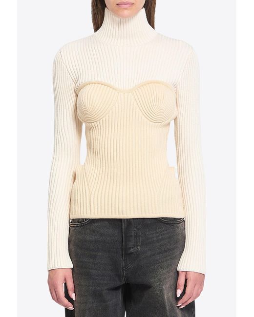 Jean Paul Gaultier Natural Ribbed High-Neck Sweater