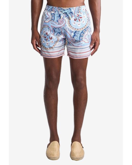 Etro Blue Paisley Print Swim Shorts for men