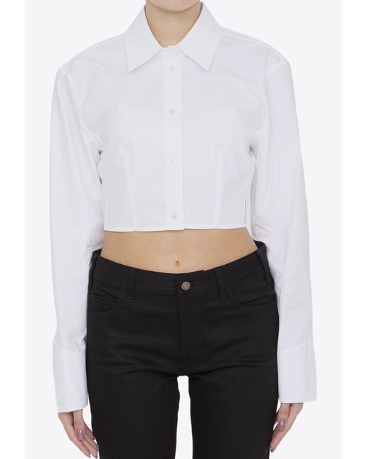 Alexander Wang White Cropped Structured Long-Sleeved Shirt
